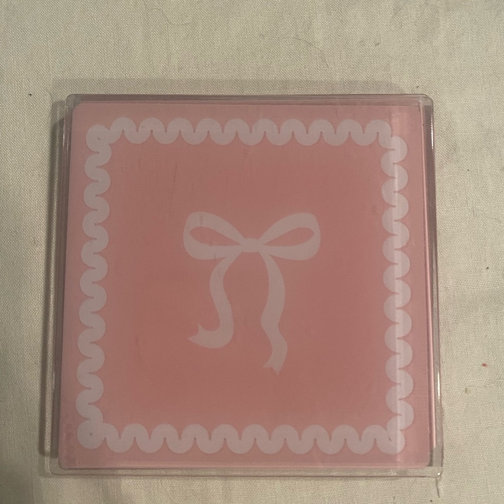 Bow Square Plastic Coaster Set Pink White Bow Design, 4 Pieces
